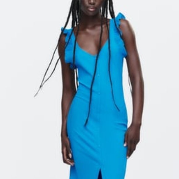 NWT RIBBED DRESS WITH BUTTONS BLUE 5584/371. - Picture 2 of 8